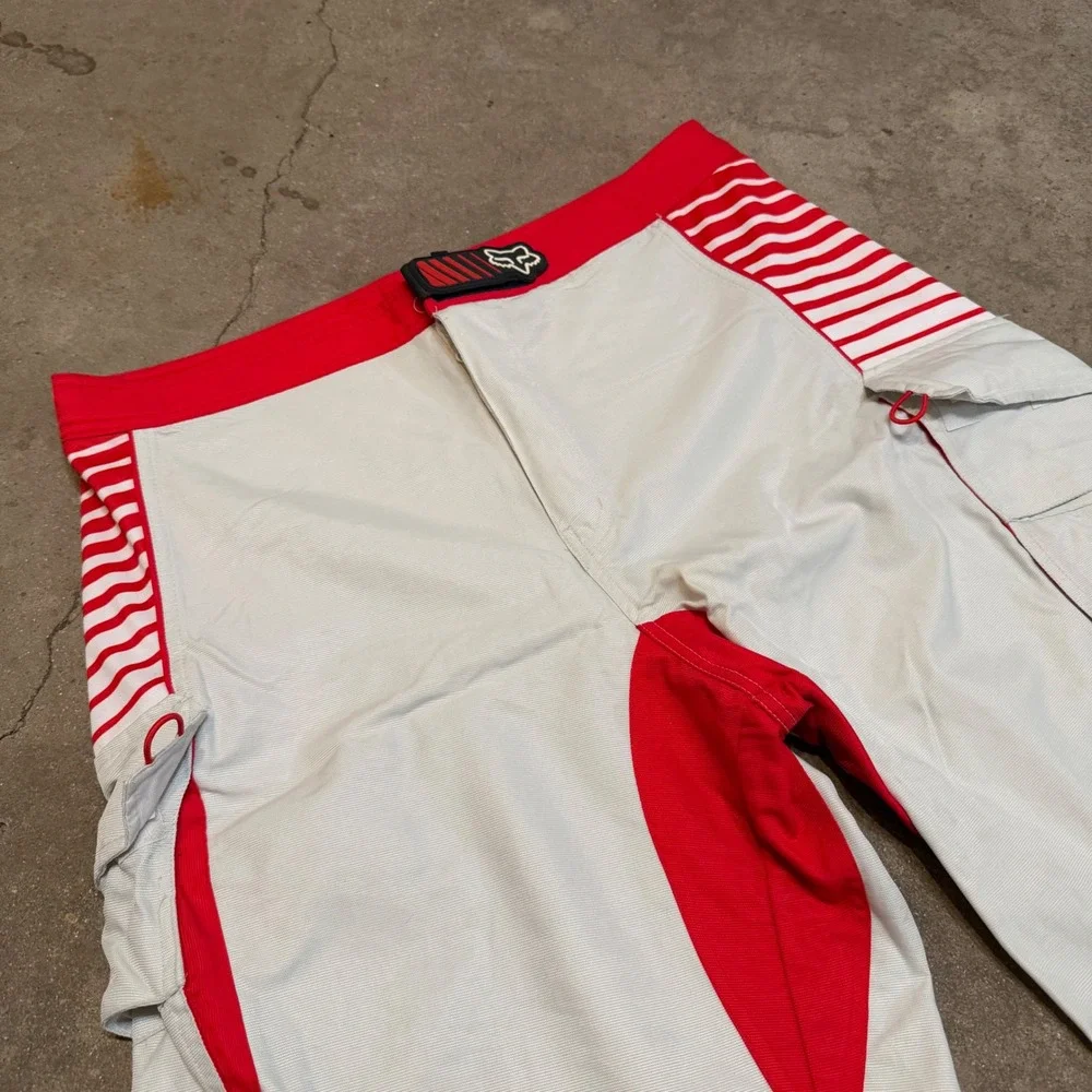 Fox Racing Board Shorts Mens 38 Gray Red Striped Cargo Motocross Swim Trunks